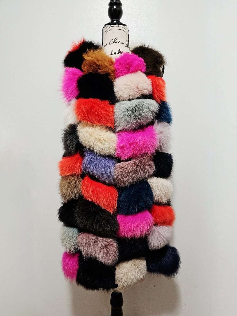 NewReal Paneled Silver Blue Fox Fur Gilet Vest Hot Pink Grey Black Camel NoMink